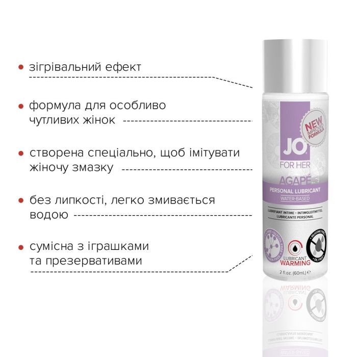 Разогревающая смазка JO AGAPE — WARMING (60 мл) без глицерина, гликоля и парабенов