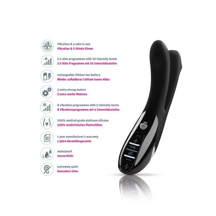 Вибратор двойной с электростимуляцией Mystim Tingling Aparte eStim Black, миостимулятор