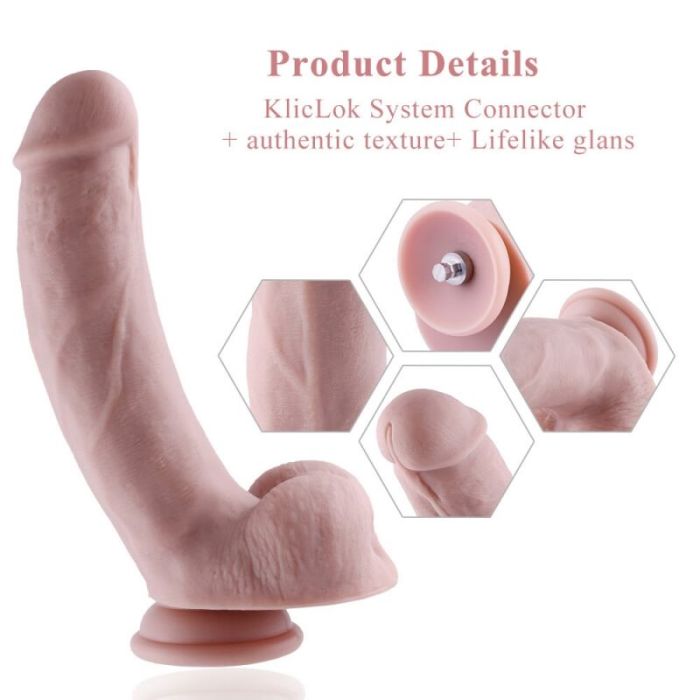 Силиконовый фаллоимитатор для секс-машин Hismith 8.3" Silicone Dildo, изогнутый, система KlicLok