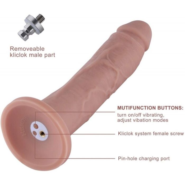 Фаллоимитатор 10.2" с вибрацией для секс-машин Hismith Silicone Dildo with Vibe, KlicLok, пульт ДУ