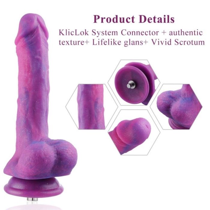 Фаллоимитатор 8.2" с вибрацией для секс-машин Hismith Purple Silicone Dildo with Vibe, KlicLok