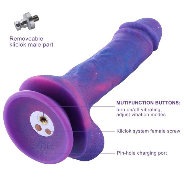 Фаллоимитатор 8.2" с вибрацией для секс-машин Hismith Purple Silicone Dildo with Vibe, KlicLok