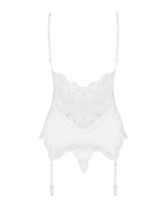 Сатиновый кружевной корсет Obsessive 810-COR-2 babydoll & thong L/XL, белый, корсет, танга