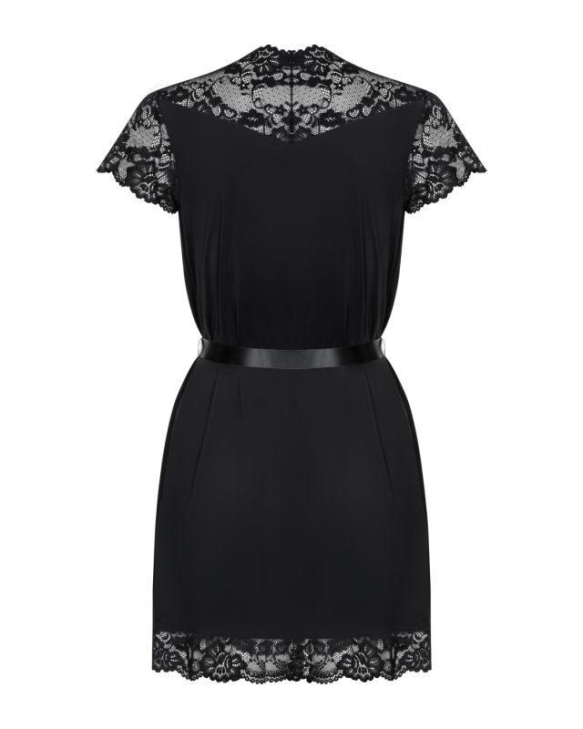 Сатиновый открытый пеньюар на поясе Obsessive 810-PEI–1 peignoir black S/M, черный
