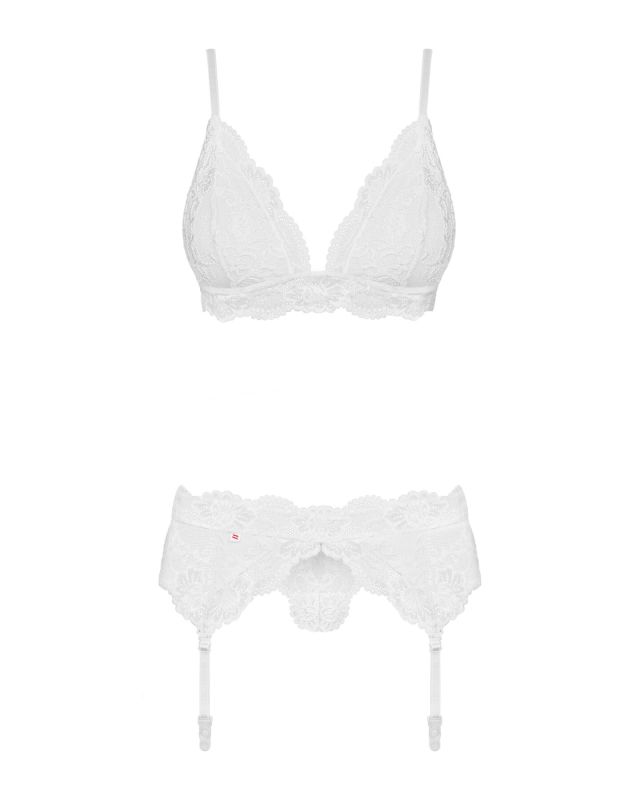 (SALE) Кружевной комплект белья Obsessive 810-SEG-1 L/XL White, бюстгальтер, стринги, пояс для чулок