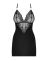 (SALE) Сатиновый комплект для сна с кружевом Obsessive 828-CHE-1 chemise & thong L/XL, черный, сорочка