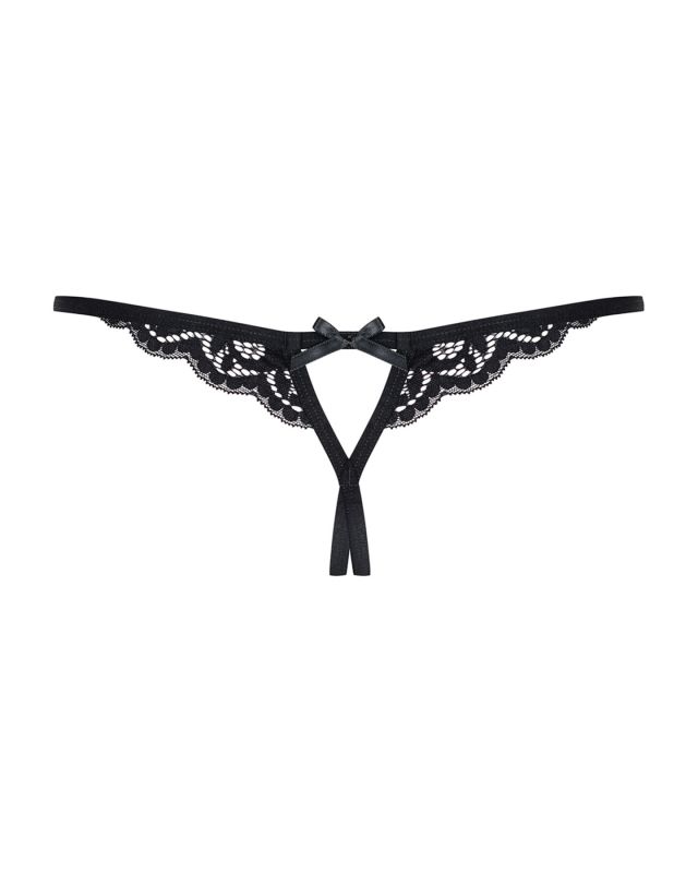 Кружевные танга с двумя отверстиями Obsessive 831-THC-1 crotchless thong L/XL, черные, бантики