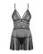 Эротический кружевной комплект с сеточкой Obsessive 838-BAB-1 babydoll & thong black XXL, черный, пе