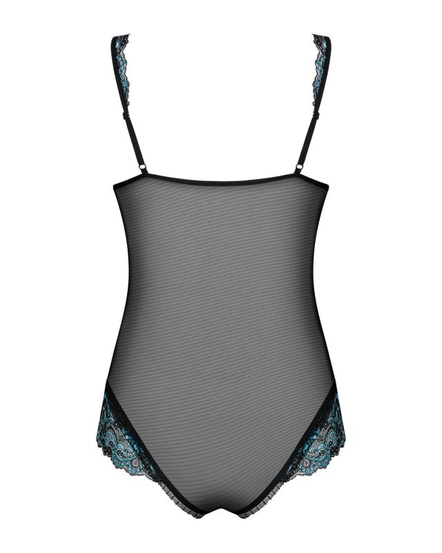 Сетчатое боди на косточках Obsessive Amanta teddy XXL, черное, с доступом