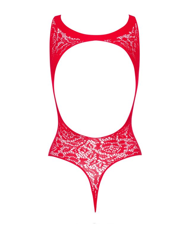(SALE) Ажурный бодистокинг с эффектом шнуровки Obsessive B120 teddy red S/M/L, красный