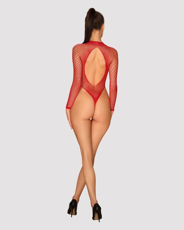 (SALE) Сетчатый бодистокинг с длинным рукавом Obsessive B126 teddy red XL/XXL, красный