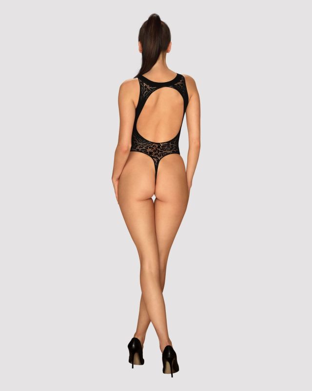 Ажурный бодистокинг с эффектом шнуровки Obsessive B129 teddy black XL/XXL, черный, с доступом