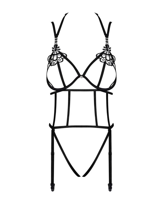 (SALE) Боди из стреп с доступом Obsessive Badossa crotchless teddy L/XL, черный