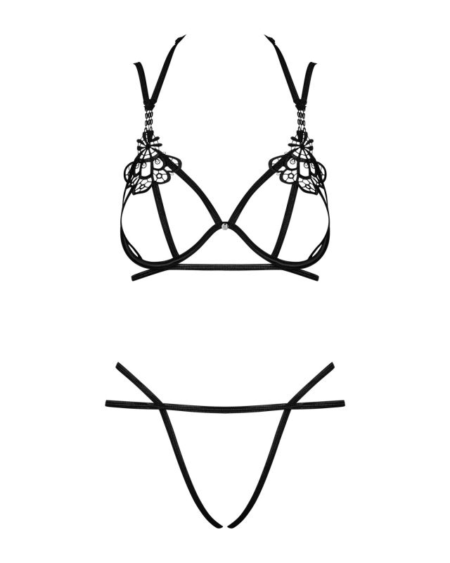 (SALE) Эротический комплект из стреп Obsessive Badossa 2-pcs set S/M, черный, с доступом, бюстгальтер, стри