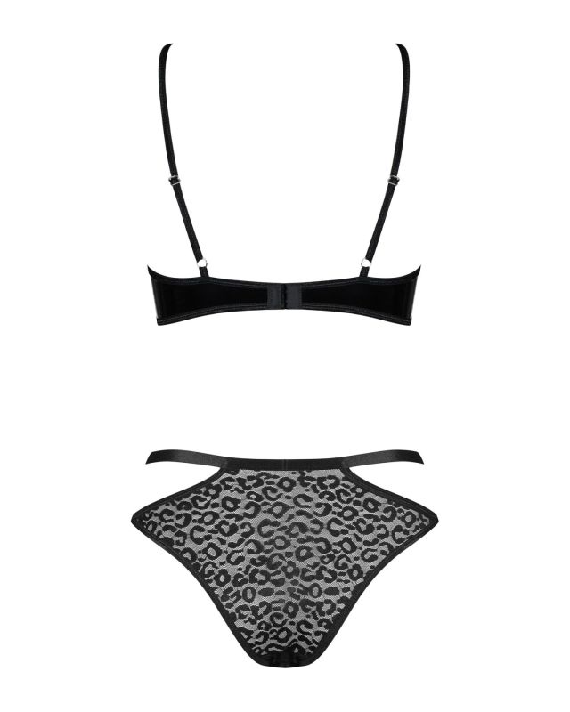 Эротический комплект под латекс со стрепами Obsessive Bagirela 2-pcs set L/XL, черный, под леопард,
