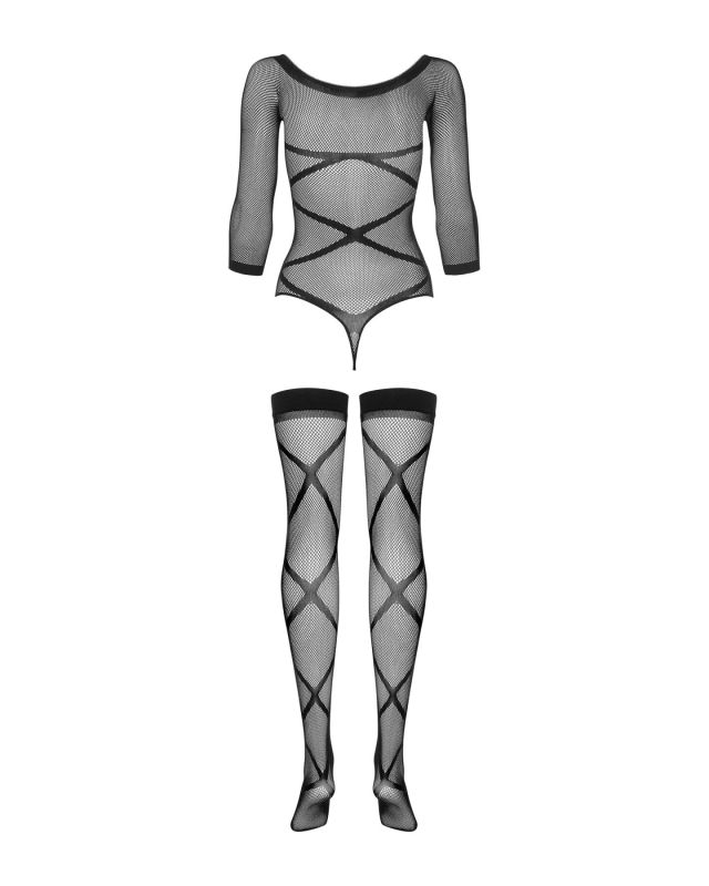 (SALE) Бодистокинг Obsessive Bodystocking G320 S/M/L, чулки, боди, декор в виде линий