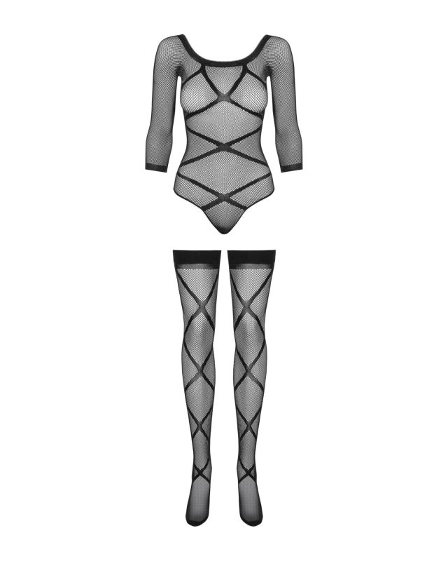 (SALE) Бодистокинг Obsessive Bodystocking G320 S/M/L, чулки, боди, декор в виде линий