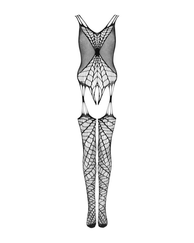 (SALE) Ажурный бодистокинг под паутину Obsessive Bodystocking G325 black S/M/L, черный, комбинезон, имитаци