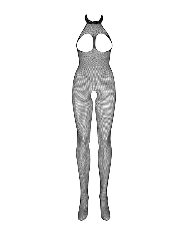 Бодистокинг из мелкой сетки с открытой грудью и доступом Obsessive Bodystocking N101 S/M/L, черный,