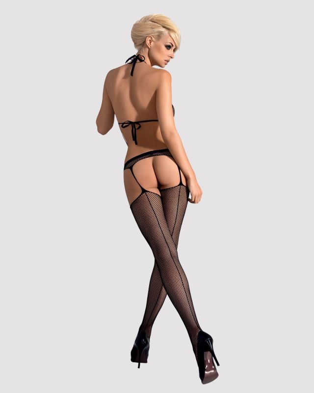 (SALE) Сетчатый бодистокинг с имитацией топа, пояса и чулок Obsessive Bodystocking N108 S/M/L, черный, комб