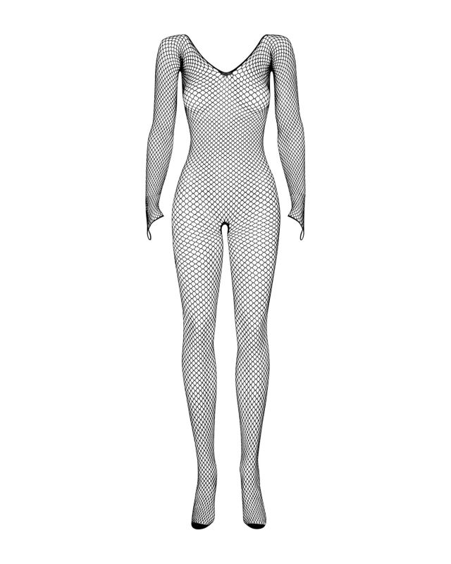 (SALE) Сетчатый бодистокинг с длинным рукавом Obsessive Bodystocking N109 black S/M/L, черный, комбинезон,