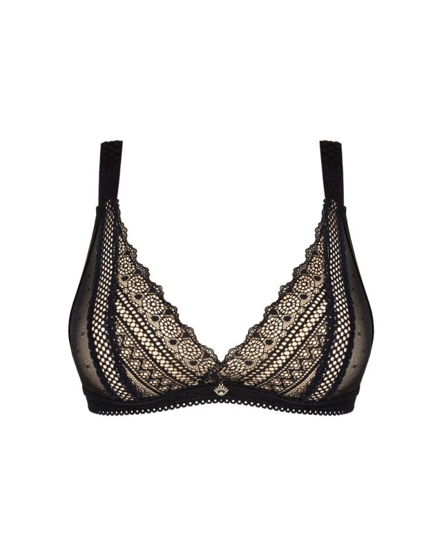 (SALE) Кружевной бюстгальтер с треугольной чашкой Obsessive Estiqua bra M/L, черный, широкие лямки