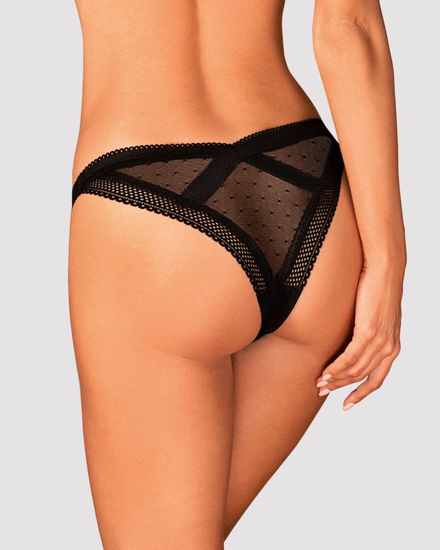 (SALE) Кружевные трусики с заниженной талией Obsessive Estiqua panties M/L, черные