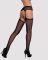 (SALE) Сетчатые чулки-стокинги с цветочным рисунком Obsessive Garter stockings S207 S/M/L, черные, имитация