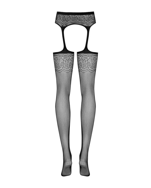 (SALE) Сетчатые чулки-стокинги с цветочным рисунком Obsessive Garter stockings S207 S/M/L, черные, имитация