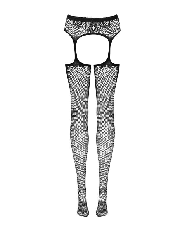 Сетчатые чулки-стокинги с узором на ягодицах Obsessive Garter stockings S232 S/M/L, черные, имитация