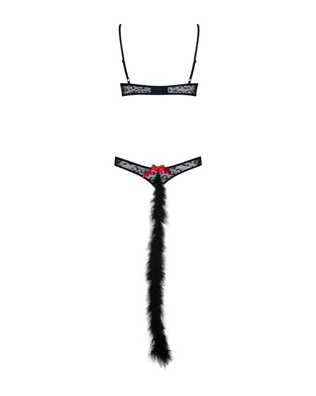 Эротический костюм гепарда Obsessive Gepardina 3 pcs costume S/M, черный, меховая отделка, монокини,