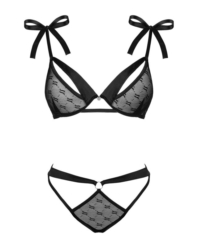 (SALE) Полупрозрачный эротический комплект Obsessive Obsessivia 2pcs set black S/M, бюстгальтер и трусики,