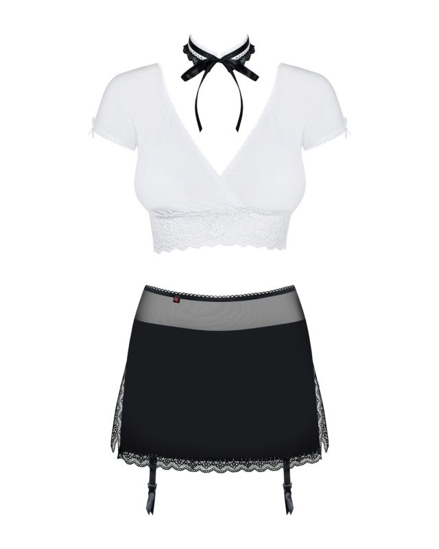 Эротический костюм секретарши Obsessive Secretary suit 5pcs black L/XL, черно-белый, топ, юбка, стри
