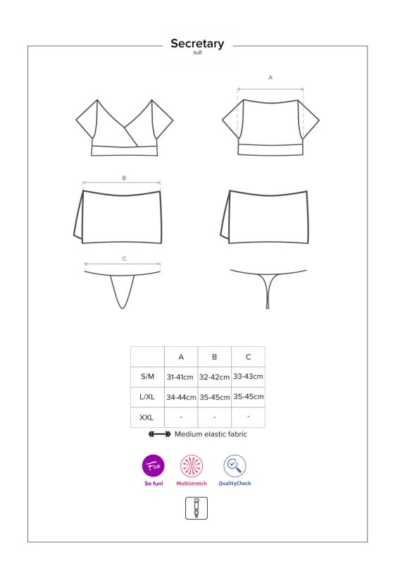 Эротический костюм секретарши Obsessive Secretary suit 5pcs black L/XL, черно-белый, топ, юбка, стри