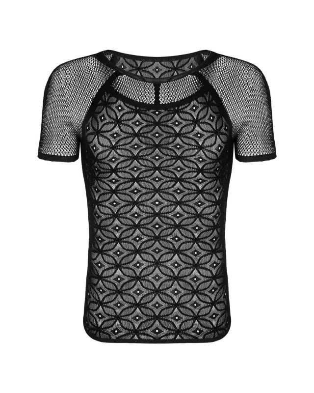 Мужская полупрозрачная футболка с орнаментом Obsessive T102 T-shirt S/M/L, черная