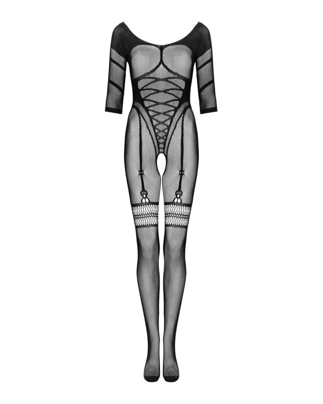 (SALE) Сетчатый бодистокинг с имитацией подвязок Obsessive Bodystocking G329 XL/XXL, black, с доступом