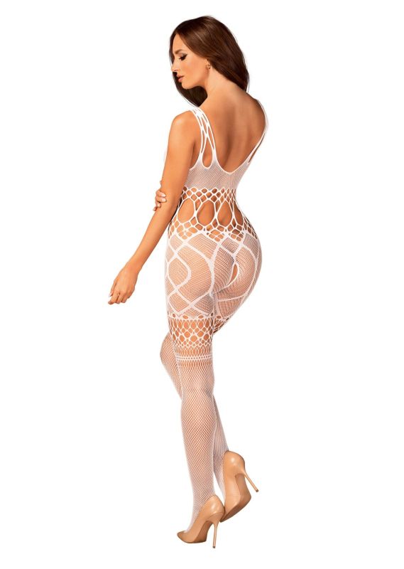 (SALE) Сетчатый бодистокинг с имитацией топа и шорт Obsessive Bodystocking G330 S/M/L, white, с доступом