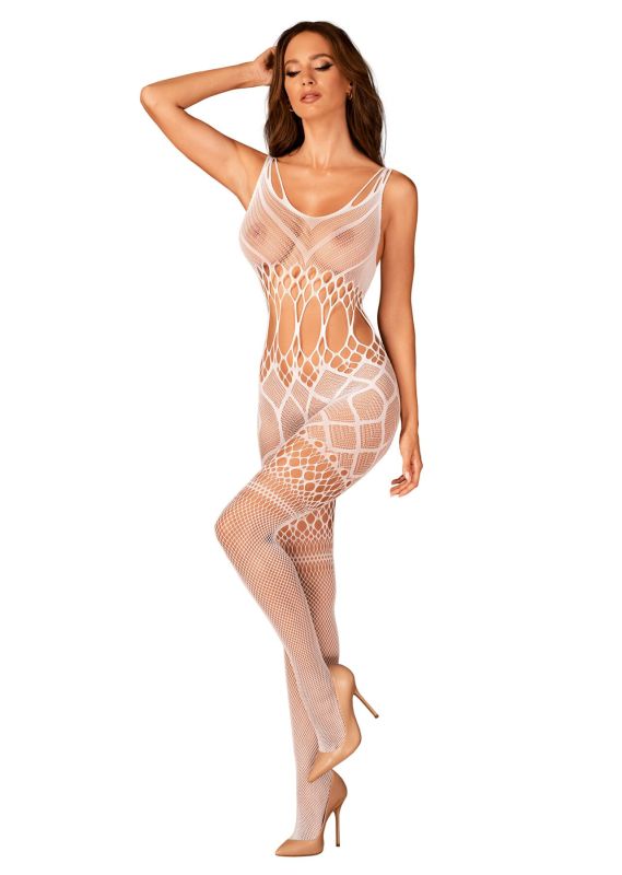 (SALE) Сетчатый бодистокинг с имитацией топа и шорт Obsessive Bodystocking G330 S/M/L, white, с доступом