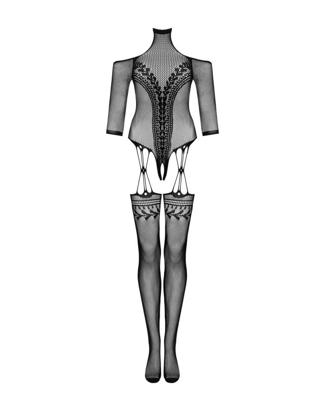 (SALE) Нейлоновый бодистокинг с имитацией чулок Obsessive Bodystocking G333 S/M/L, black, с доступом