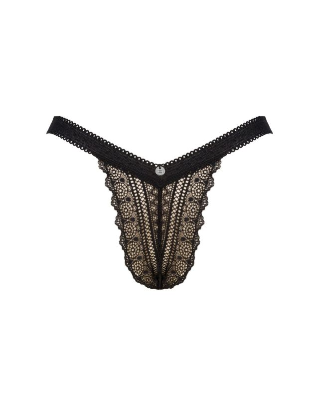 (SALE) Кружевные трусики с заниженной талией Obsessive Estiqua panties XS/S, black