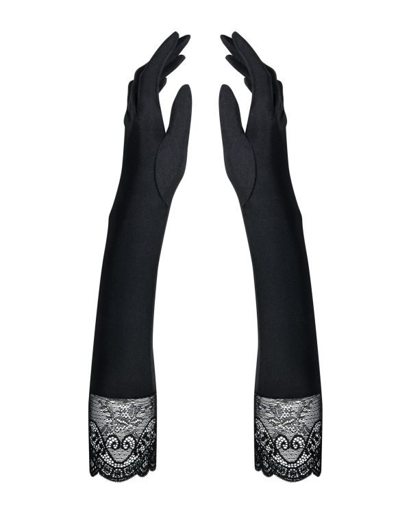 Высокие перчатки с камнями и кружевом Obsessive Miamor gloves, black