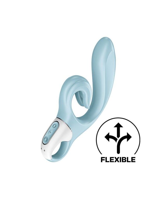 Вибратор-кролик Satisfyer Love Me Blue, гибкий, отросток с тройным кончиком
