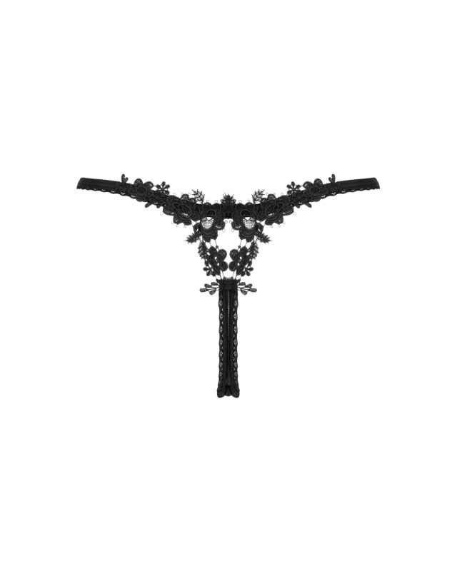 Прозрачные стринги с кружевом Obsessive Celia Noir thong XS/S