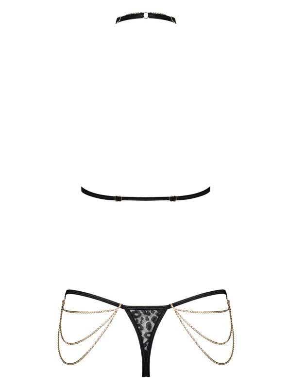 Комплект с цепочками Obsessive Pantheria 2-pcs set black S/M, бюстгальтер, трусики