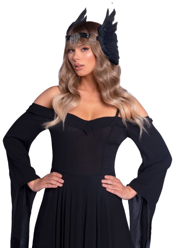 Повязка на голову с крыльями Leg Avenue Feather headband Black, перья и натуральная кожа