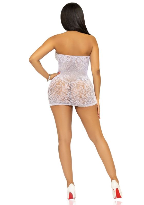 Платье-сетка со стразами Leg Avenue Rhinestone halter mini dress White, открытая спина, one size