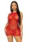Платье-сетка со стразами Leg Avenue Rhinestone halter mini dress Red, открытая спина, one size