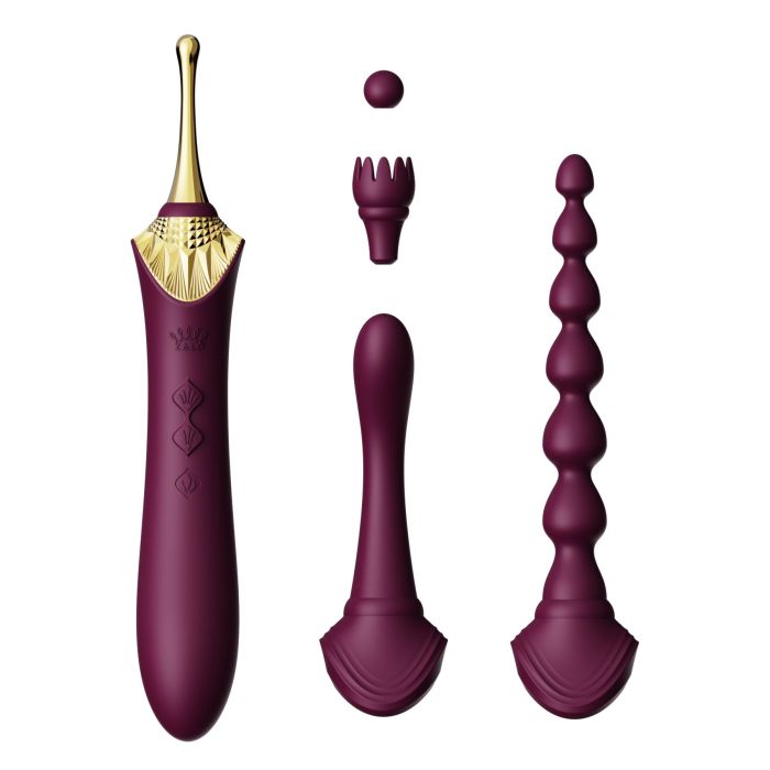 Мультифункциональный вибратор Zalo — Bess 2 Velvet Purple, 4 насадки, подогрев