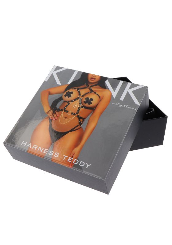 Портупея-тедди из экокожи Leg Avenue Heart ring harness teddy S, Black, подвеска-сердечко, цепи