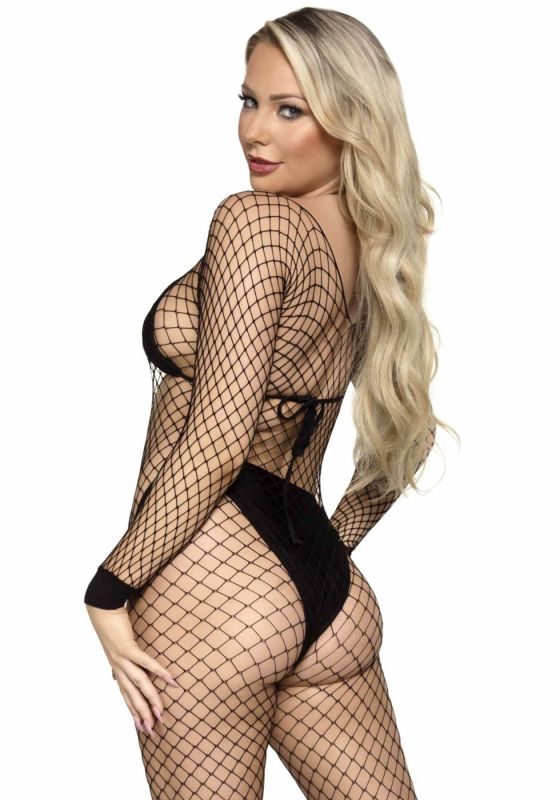 Бодистокинг в крупную сетку Leg Avenue Long Sleeved Bodystocking One size Black, длинный рукав